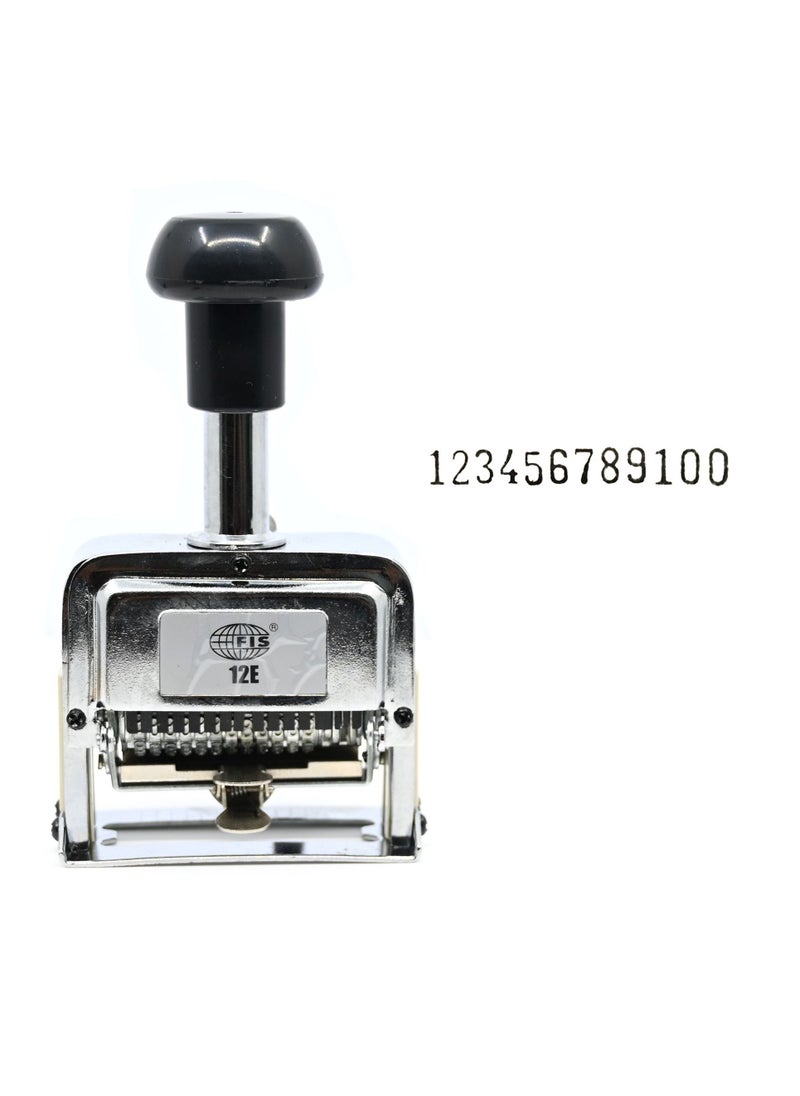 FIS - FIS Heavy Duty Numbering Machine 12-Digits with Ink Bottle and 2 dry pads, Automatic, English Chrome colour -FSNM12E - Image 1