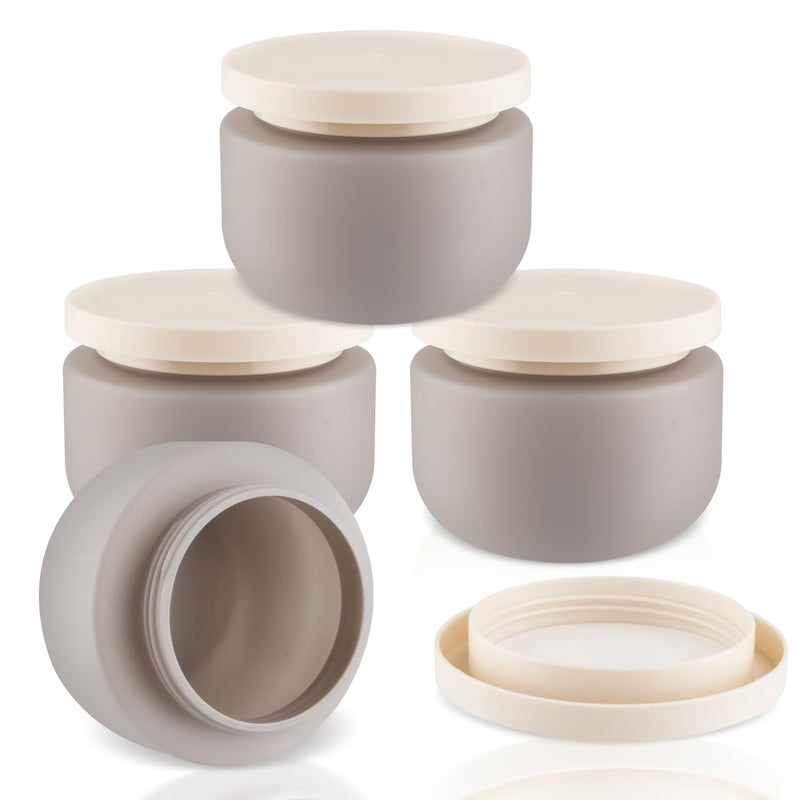 USRommaner 4 Pack 8 Oz Plastic Jars Round Cosmetic Container With Lids Wide Mouth Soft Slime Jars For Lotion Hand Cream Ointments Makeup Body Butter Rhinestone Samples Pot Travel Make Up Storage (Grey) - Image 1