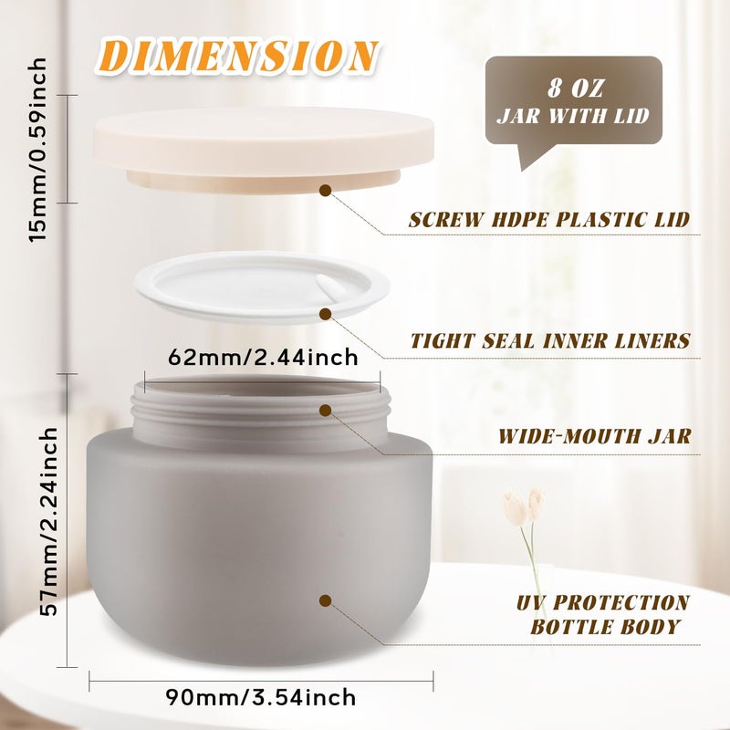 USRommaner 4 Pack 8 Oz Plastic Jars Round Cosmetic Container With Lids Wide Mouth Soft Slime Jars For Lotion Hand Cream Ointments Makeup Body Butter Rhinestone Samples Pot Travel Make Up Storage (Grey) - Image 3