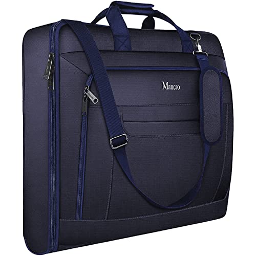 Mancro Carry On Suit Garment Bags for Travel, Suit Bag with Adjustable Shoulder Strap, Waterproof Foldable Luggage Bag for Men Women, Large Travel Garment Bags for Hanging Clothes, Blue - Image 1