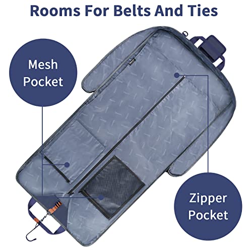 Mancro Carry On Suit Garment Bags for Travel, Suit Bag with Adjustable Shoulder Strap, Waterproof Foldable Luggage Bag for Men Women, Large Travel Garment Bags for Hanging Clothes, Blue - Image 2