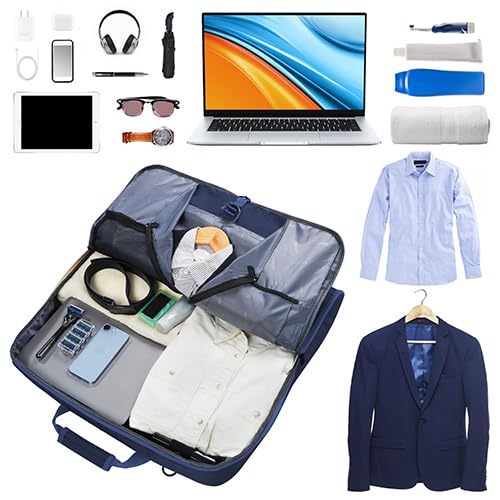 Mancro Carry On Suit Garment Bags for Travel, Suit Bag with Adjustable Shoulder Strap, Waterproof Foldable Luggage Bag for Men Women, Large Travel Garment Bags for Hanging Clothes, Blue - Image 5