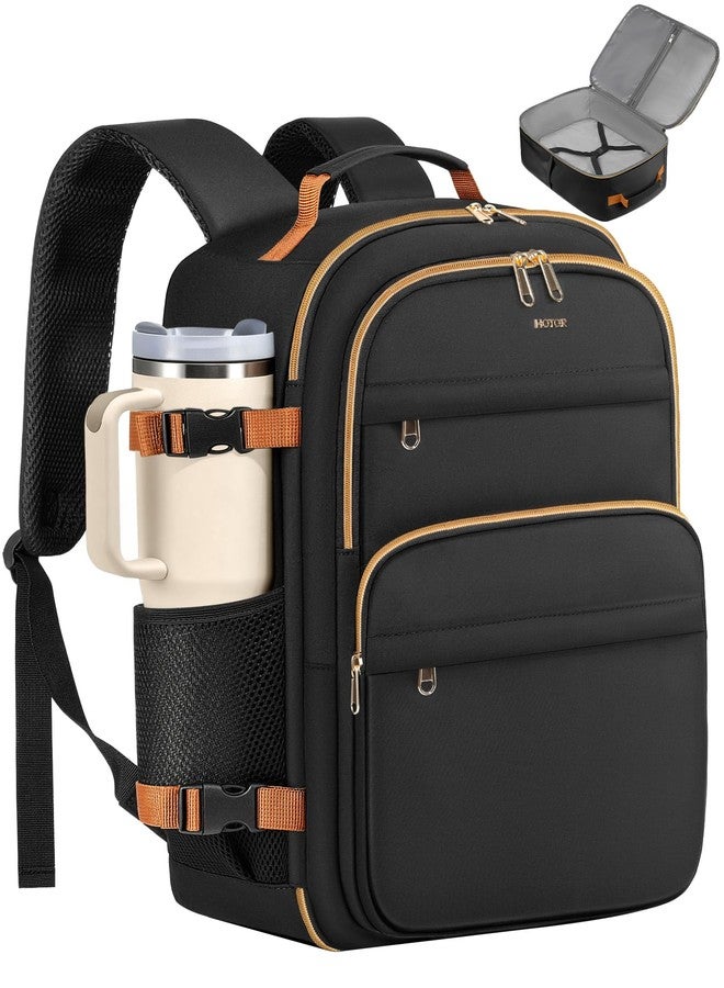 HOTOR Travel Backpack for Women - Large 15.6 Inch Laptop Computer Bag Carry on Backpack Flight Approved Personal Item Bag, Black, 13.0" x 8.3" x 18.5" - Image 1