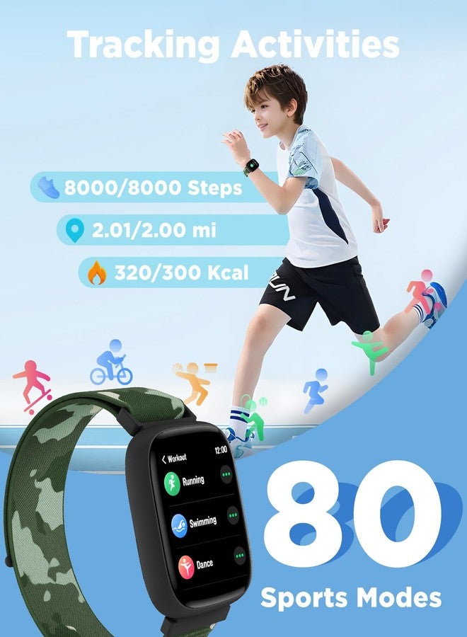 بيجرفايف ساعة BIGGERFIVE الذكية للأطفال، شاشة 1.8 بوصة، عداد خطوات، مراقب نوم، نبضات قلب، تنبيه بالاهتزاز على مدار الساعة، مقاومة للماء بمعيار IP68، مزودة بلعبة ألغاز، مع تطبيق/بدون تطبيق، مناسبة للأطفال من عمر 5 إلى 16 عامًا - Image 3