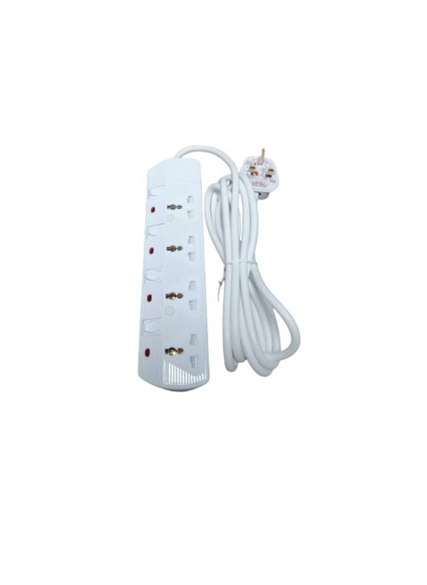 RR ESMA Approved Universal Power Extension Socket with Individual Neon Light Switches - 13A Plug 250V (4 Way - 3 Mtr Cable)