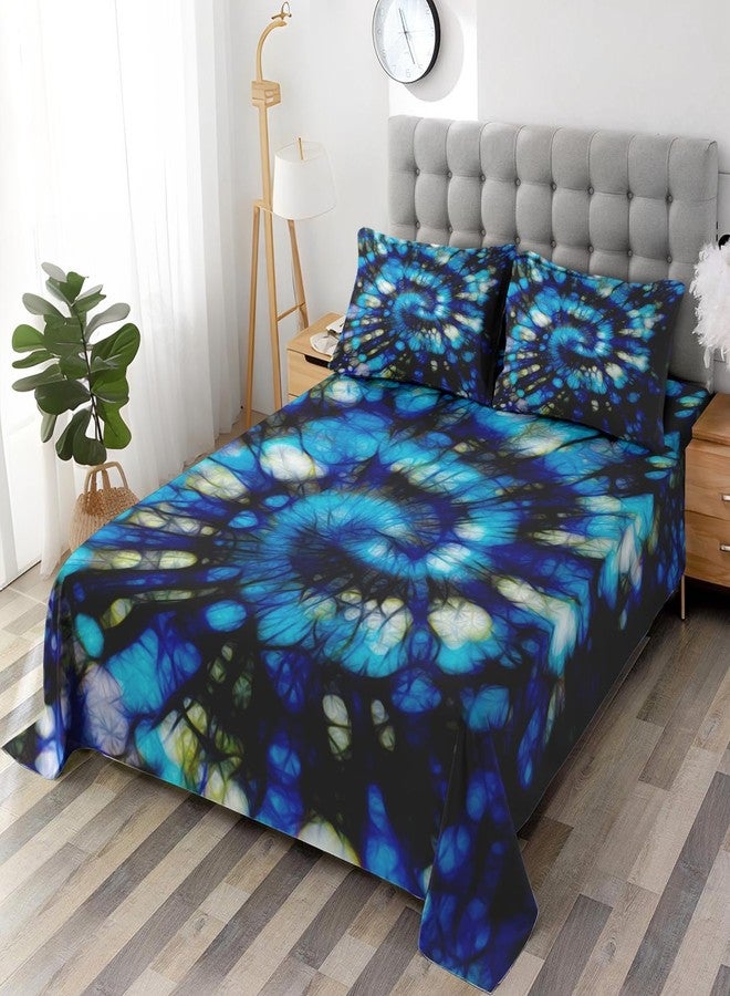 Pamnest Queen Size Bed Sheet Sets, Tie Dye Psychedelic Kids Soft Microfiber 4 Pcs Bedding Sets for Kids and Adults Bedroom Bed Decor, Colorful Neon Dirt Geometric Flat, Fitted Sheet and 2 Pillowcases - Image 2