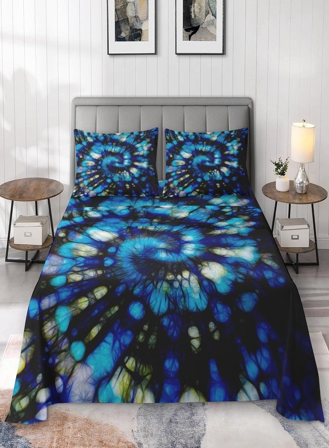 Pamnest Queen Size Bed Sheet Sets, Tie Dye Psychedelic Kids Soft Microfiber 4 Pcs Bedding Sets for Kids and Adults Bedroom Bed Decor, Colorful Neon Dirt Geometric Flat, Fitted Sheet and 2 Pillowcases - Image 3