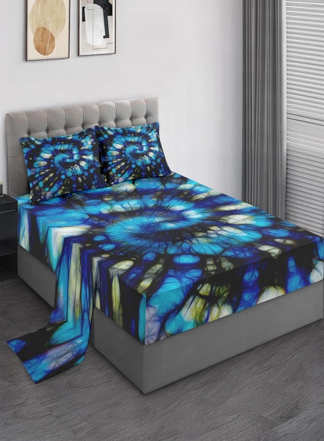 Pamnest Queen Size Bed Sheet Sets, Tie Dye Psychedelic Kids Soft Microfiber 4 Pcs Bedding Sets for Kids and Adults Bedroom Bed Decor, Colorful Neon Dirt Geometric Flat, Fitted Sheet and 2 Pillowcases - Image 1