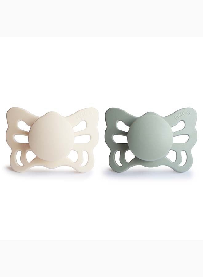 FRIGG Butterfly Anatomical Silicone Baby Pacifier 0-6M 2-Pack Cream/Sage - Size 1