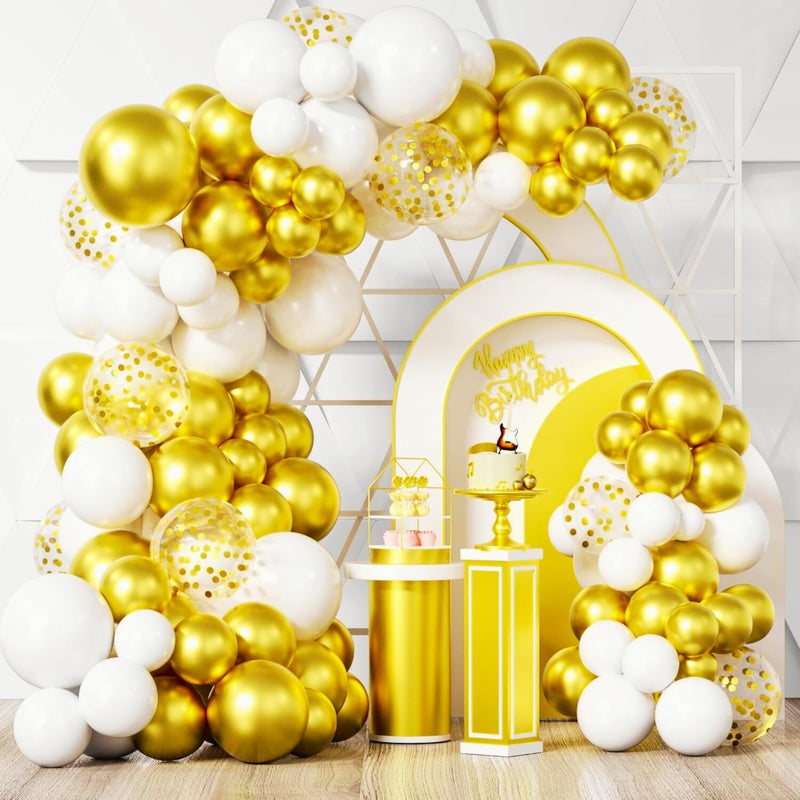 WP WANNA PARTY Wanna Party Rubber Balloons, Gold Balloons White Balloons for Birthday Decoration Kit, Happy Anniversary Balloons Decor, Baby Shower Balloon Backdrop,Arch Balloon Garland Decoration Kit-67 Pcs - Image 1