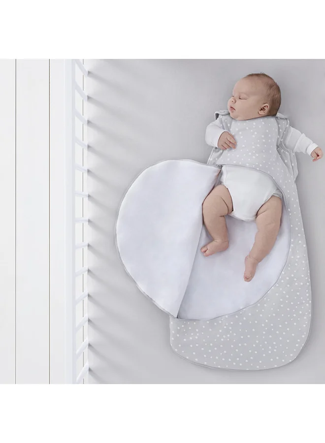 Snuz Pouch Sleeping Bag For Infant Baby 0.5 Tog Clever Nappy Change Zip 100% Cotton For Temperatures Within 24 - 27 Celsius Suitable From 0 To 6 Months Maximum Baby Length 68 Cm - White Spot