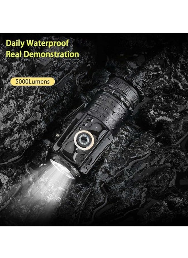 Arabest - LED Emergency Torch Light Handheld Flashlight 5000 High Lumens,Rechargeable Torch Water Resistant with 5 Modes,Compact Pocket Clip Torchs for Outdoor Activity & Emergency,Camping,Hiking - Image 1