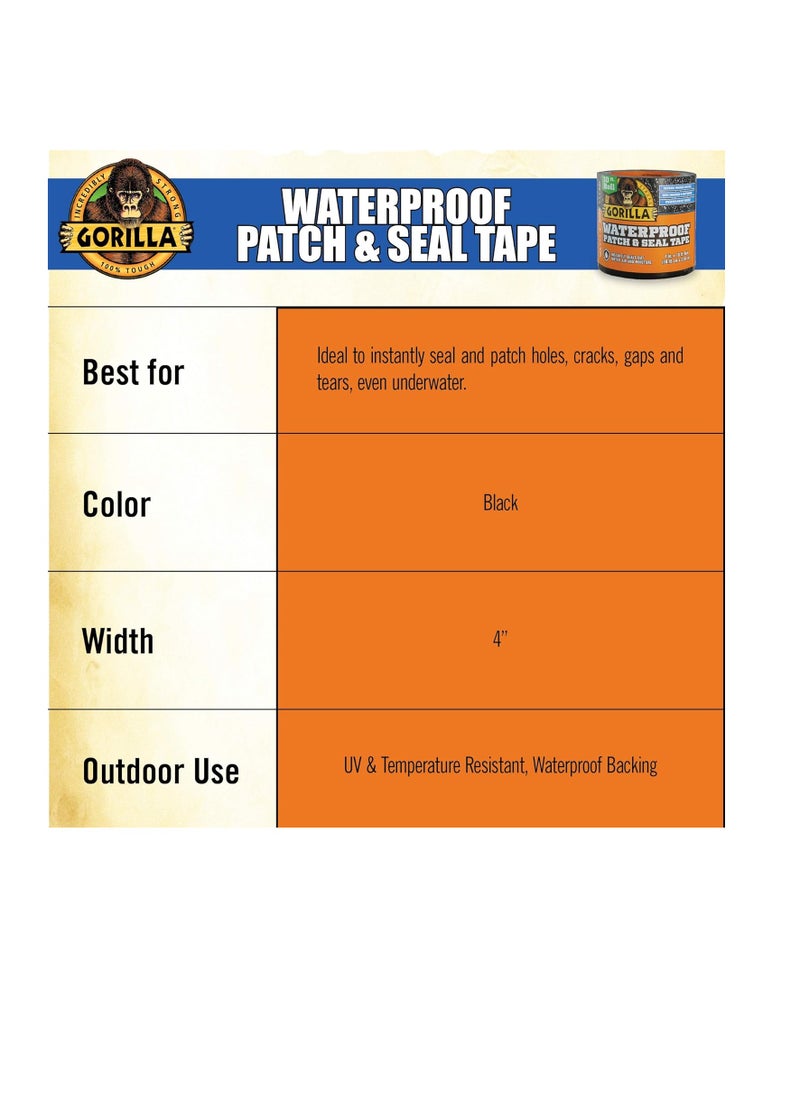 Gorilla - Gorilla waterproof patch & seal tape 4" x 10' black pack of 1 - Image 1