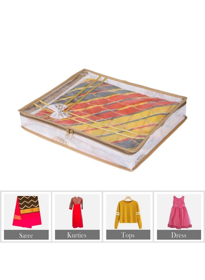 Kuber Industries Pack of 9 Saree Storage Bag | 3 Inch | Lightweight-Portable Garments Bag | Non Woven Wardrobe Bag Set | Top Visible Window Clothes Bags | Bow-Gola Print | White - Image 5