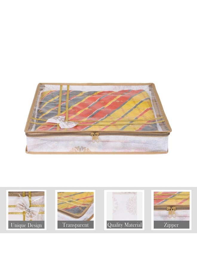 Kuber Industries Pack of 9 Saree Storage Bag | 3 Inch | Lightweight-Portable Garments Bag | Non Woven Wardrobe Bag Set | Top Visible Window Clothes Bags | Bow-Gola Print | White - Image 4