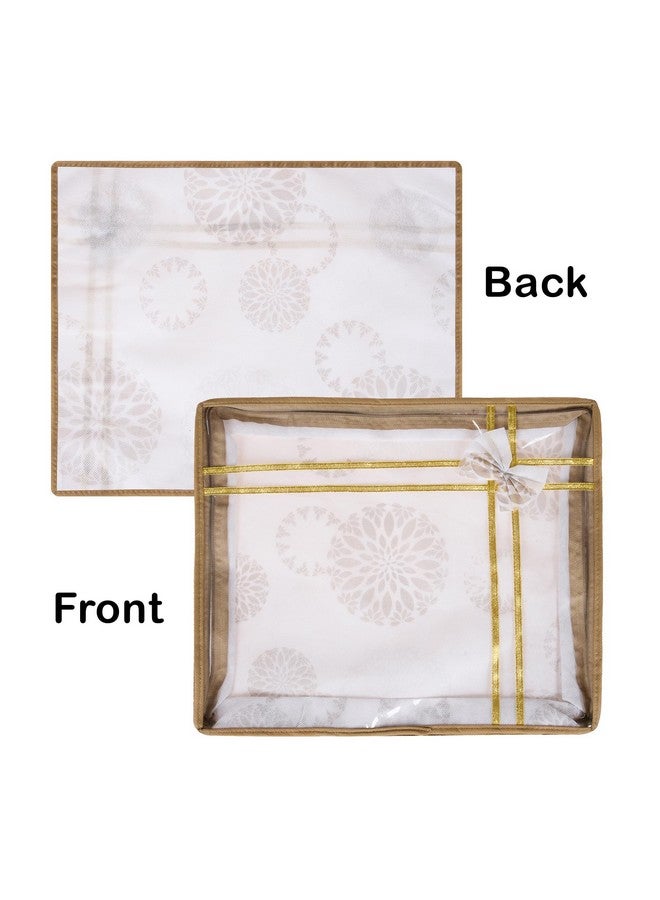 Kuber Industries Pack of 9 Saree Storage Bag | 3 Inch | Lightweight-Portable Garments Bag | Non Woven Wardrobe Bag Set | Top Visible Window Clothes Bags | Bow-Gola Print | White - Image 2