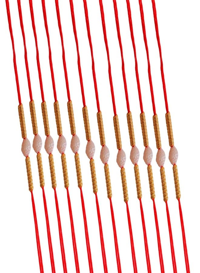 Suninow Designer White Bead RED Thread Rakhi(Pack of 12)