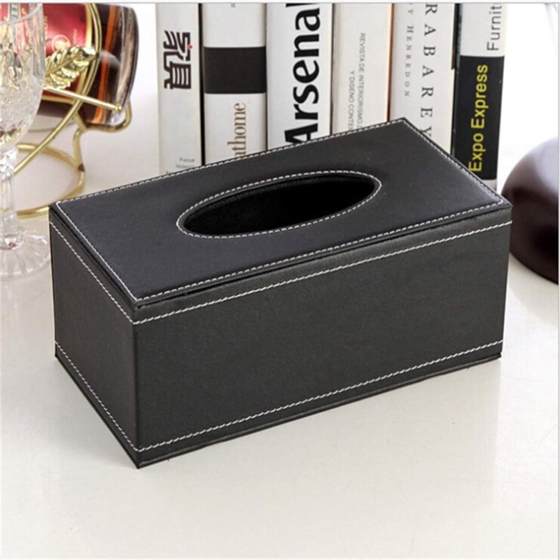 Leather Tissue Box Holder, Black Rectangular Waterproof Tissue Box Cover - Vintage Paper Holder for Home Office Car Decor - Image 2