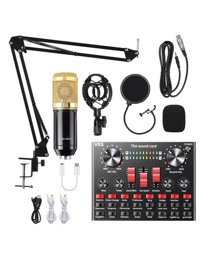 Generic Condenser Microphone Bundle Podcast Kit with Streaming Microphone Live Sound Card Adjustable Mic Stand Metal Shock Mount and Double Layer Pop Filter for Studio Recording & Broadcasting  - Image 1