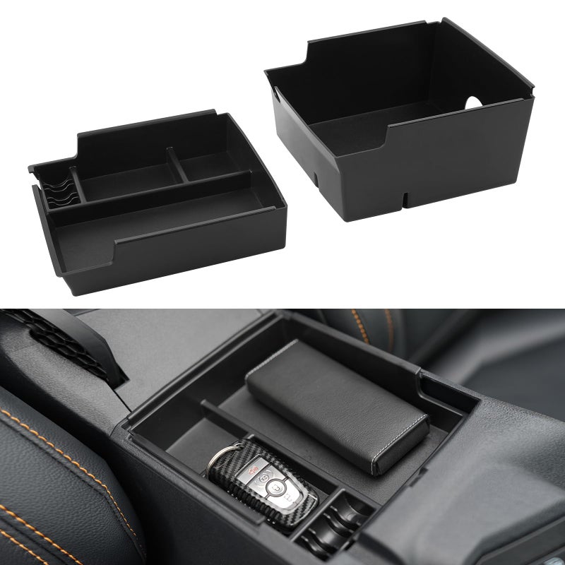 LitMiRaCle Center Console Organizer Tray Ford Bronco Tray Accessories Center Armrest Storage Box Upper and Lower 2PCS Compatible for Ford Bronco 2021 2022 2023 24 Doors Not for SportBlack Trim