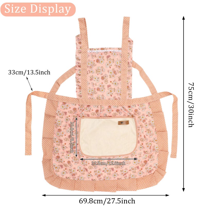 AUGSUN 2Pcs Women Aprons with Pockets, Girls Floral Apron with Big Pocket Baking Soft Chef Aprons for Kitchen Cooking Baking - Image 2
