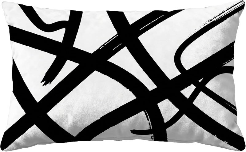 Identiy Black and White Striped Throw Pillow Cover 12x20 Inch Pack of 1, Abstract Graffiti Lines Decorative Pillow Case, Lumar Cushion Pillow Cover for Home Sofa Couch Indoor Outdoor - Image 1