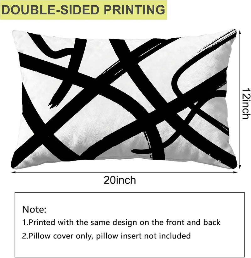 Identiy Black and White Striped Throw Pillow Cover 12x20 Inch Pack of 1, Abstract Graffiti Lines Decorative Pillow Case, Lumar Cushion Pillow Cover for Home Sofa Couch Indoor Outdoor - Image 2