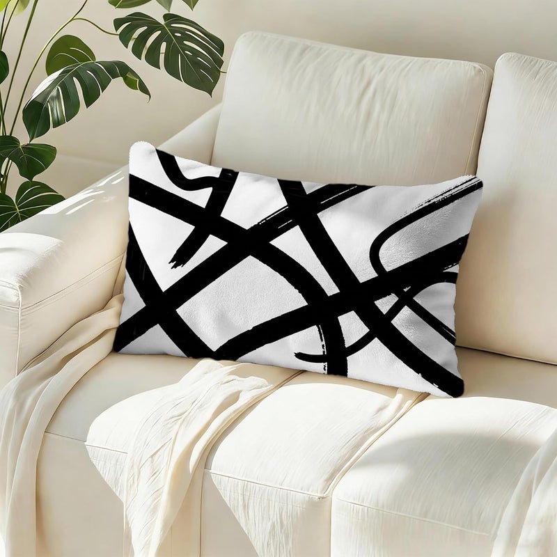 Identiy Black and White Striped Throw Pillow Cover 12x20 Inch Pack of 1, Abstract Graffiti Lines Decorative Pillow Case, Lumar Cushion Pillow Cover for Home Sofa Couch Indoor Outdoor - Image 5