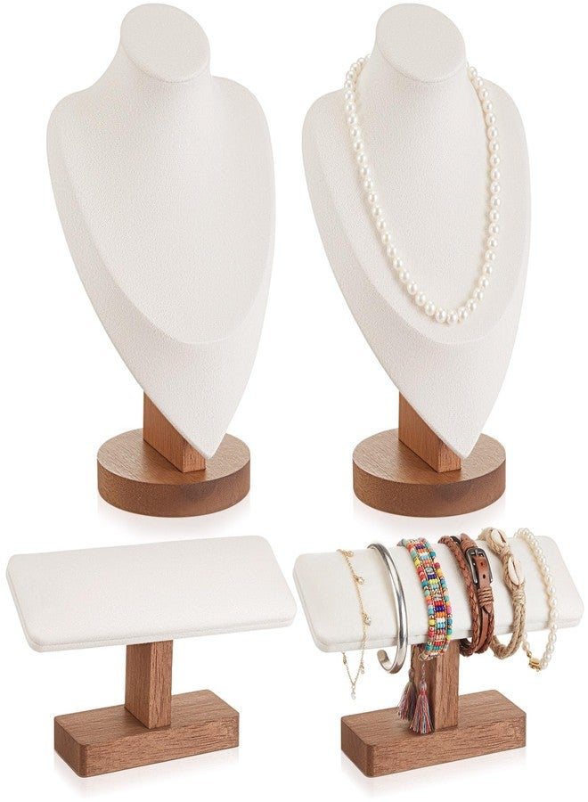 RattanView 4 Pcs Necklace and Bracelet Display Stand Set Jewelry Bust Display Wooden T-bar Bracelet Holder for Selling (Walnut Wood Color) - Image 1
