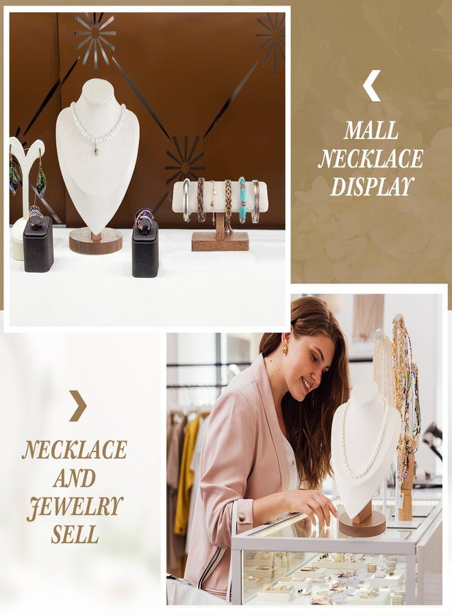 RattanView 4 Pcs Necklace and Bracelet Display Stand Set Jewelry Bust Display Wooden T-bar Bracelet Holder for Selling (Walnut Wood Color) - Image 4