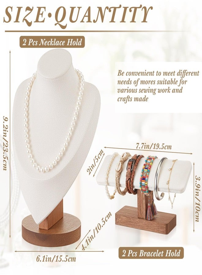 RattanView 4 Pcs Necklace and Bracelet Display Stand Set Jewelry Bust Display Wooden T-bar Bracelet Holder for Selling (Walnut Wood Color) - Image 2