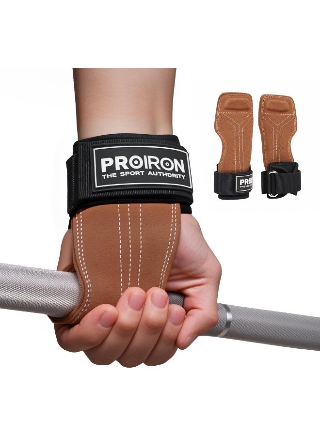 PROIRON Weight Lifting Wrist Straps Double Layer Leather Weightlifting Wrist Strap Heavy Duty Power Wrist Straps Hand Grip Support For Deadlifts, Pull Ups, Shrugs For Men and Women(Pair) - Image 1