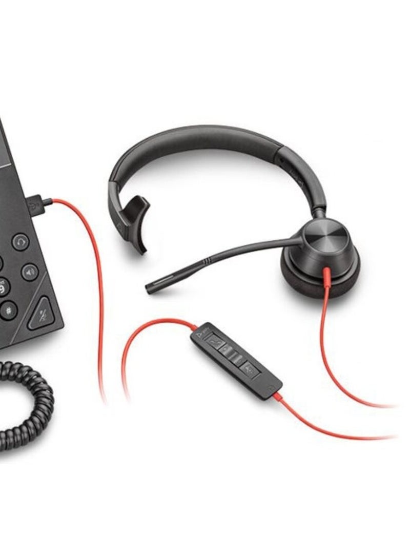 سماعة رأس بولي بلاك واير 3315 USB-A - فوق الأذن (أحادية الأذن)، ميكروفون عازل للضوضاء، ميكروفون بوم 135 مم، مكبر صوت 32 مم، مستوى صوت 94 ديسيبل، نطاق ترددي 80 هرتز-20 كيلوهرتز، متوافقة مع USB/USB Type-C/3.5 مم، عصابة رأس مبطنة فاخرة، وسائد أذن من الجلد الصناعي، إمكانية الرد على المكالمات وإنهائها، كتم الصوت، التحكم في مستوى الصوت، متوافقة مع ويندوز 10/11 وماك، لون أسود | 76J12AA - Image 2