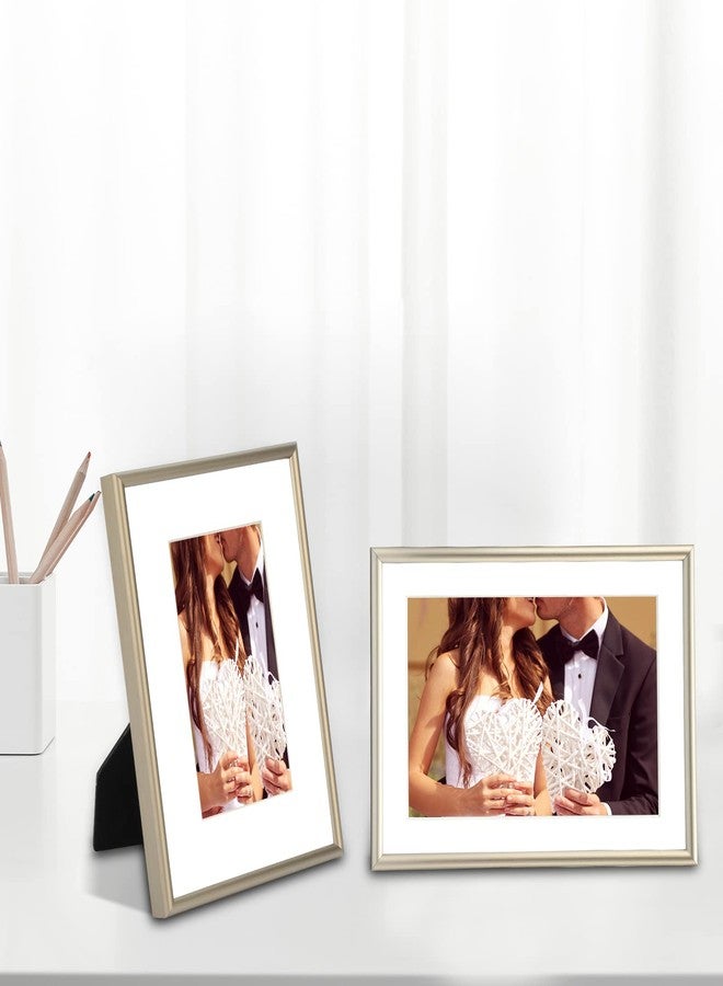 Fkvat 5x7 Picture Frame Set of 4, Matted Champagne Simple Modern Brushed Thin Aluminum Metal Photo Frame Fits 4x6 and 3x5 with Mat or 5 x 7 without Mat . Vertical and Horizontal for Tabletop and Wall - Image 3