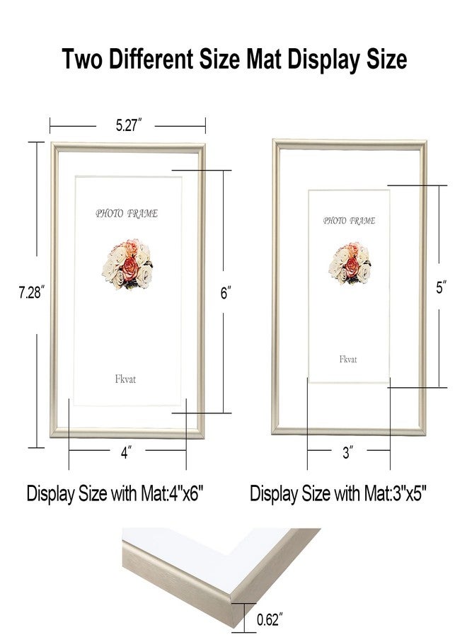 Fkvat 5x7 Picture Frame Set of 4, Matted Champagne Simple Modern Brushed Thin Aluminum Metal Photo Frame Fits 4x6 and 3x5 with Mat or 5 x 7 without Mat . Vertical and Horizontal for Tabletop and Wall - Image 4
