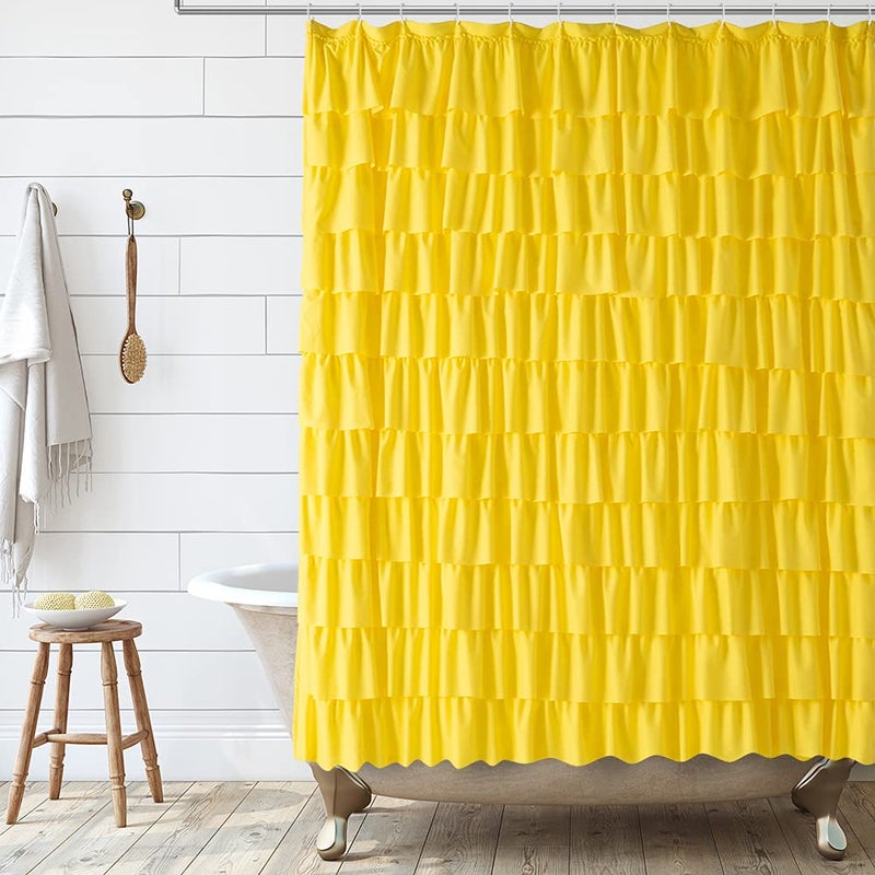 WestWeir Ruffle Shower Curtain84inches Extra Long Yellow Ruffled Bath Curtains for Bathroom Fabric Farmhouse Decor Soft Touch Decorative Cloth Texture 72 inch Wide1 Panel