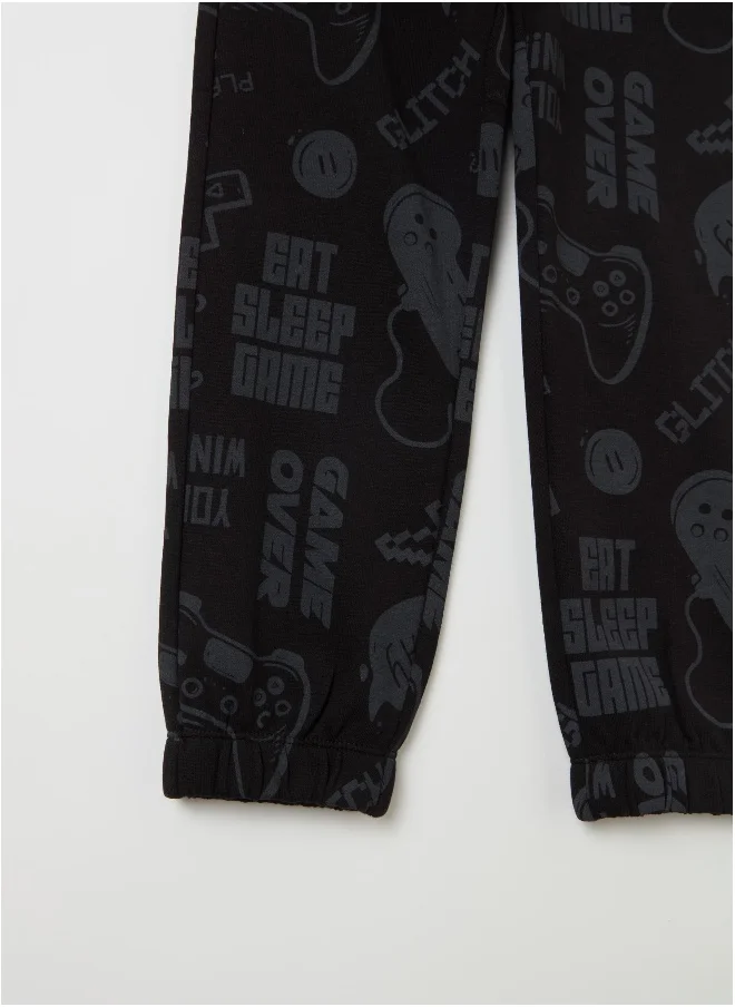او في اس Fleece joggers with drawstring and print