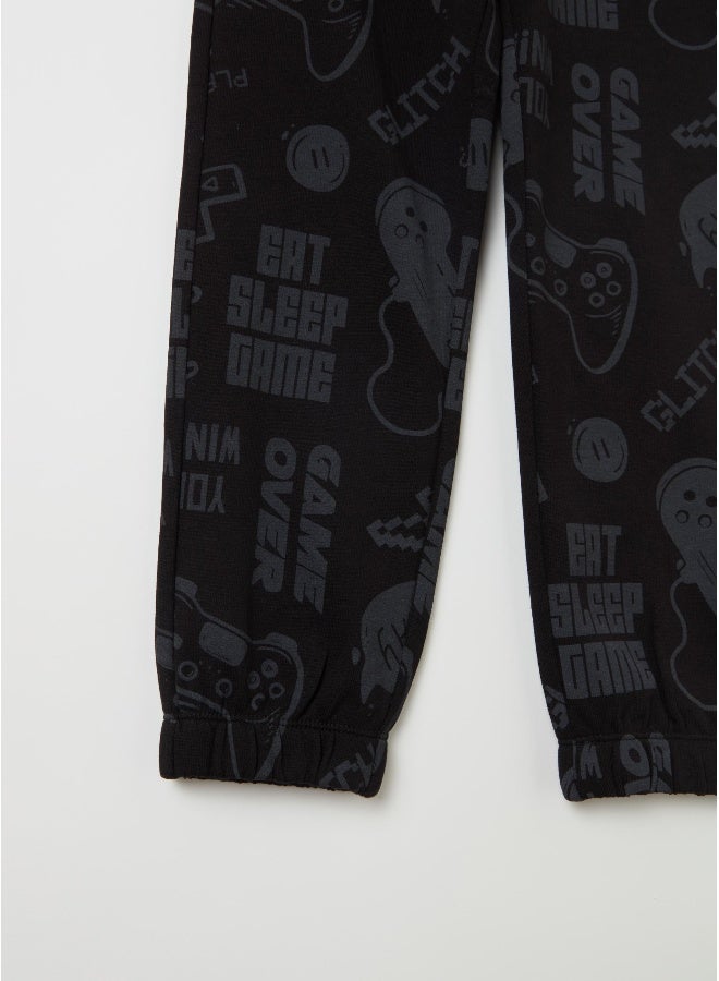 Ovs Fleece joggers with drawstring and print - Image 4