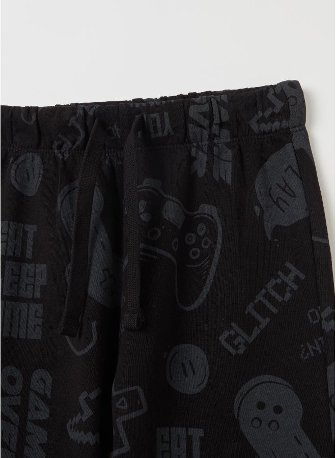 Ovs Fleece joggers with drawstring and print - Image 3