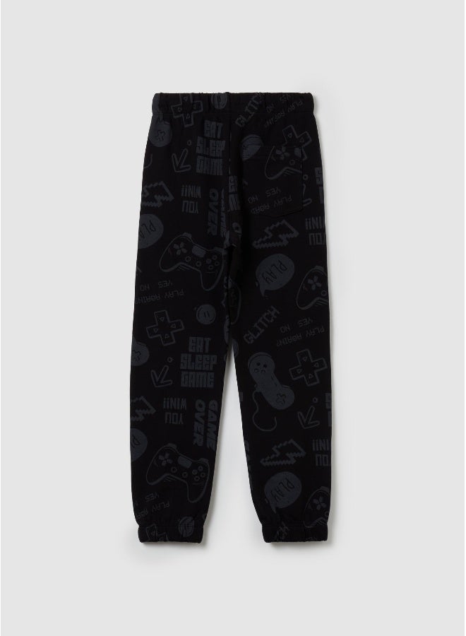 Ovs Fleece joggers with drawstring and print - Image 2