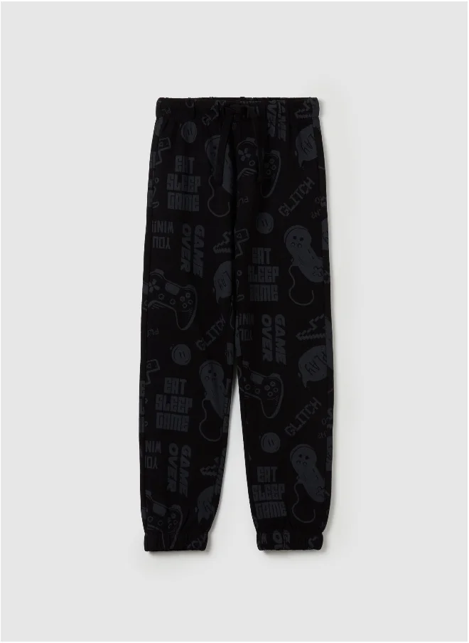 او في اس Fleece joggers with drawstring and print