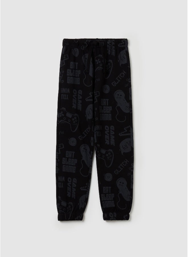 Ovs Fleece joggers with drawstring and print - Image 1