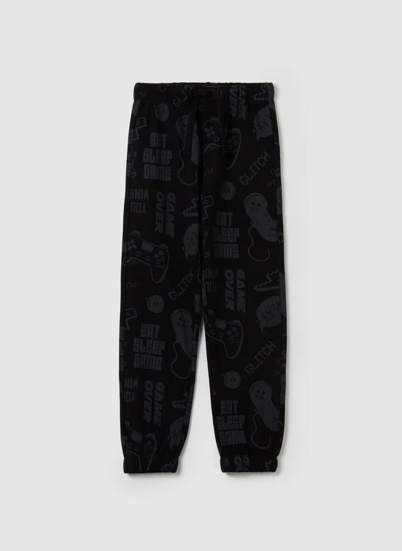 Ovs Fleece joggers with drawstring and print