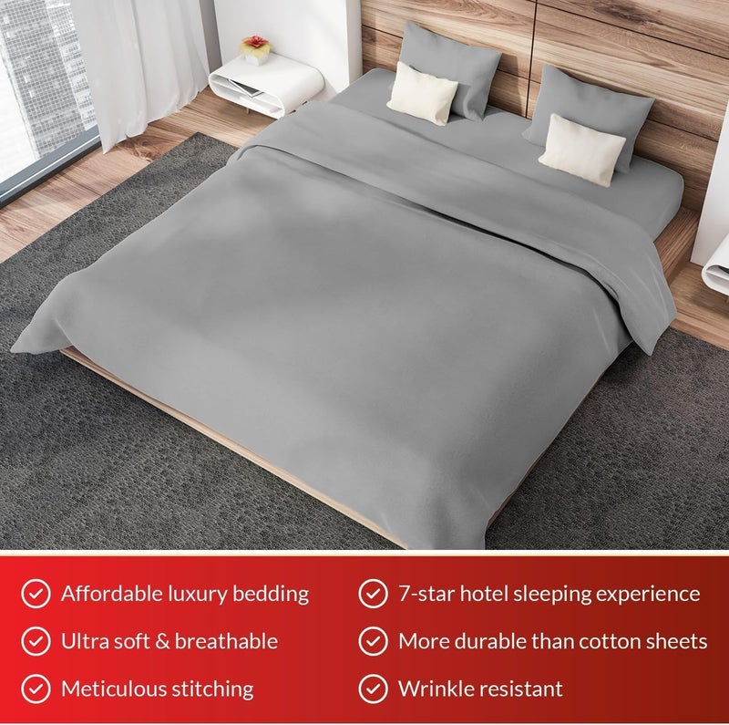RISHAHOME Good ventilation 3 Piece Bedsheet Set King Size|Ash Grey Colour|1 Flat Bedsheet - 260x240 cm, 2 Pillowcases - 50x75 cm|Non allergic Microfiber for year-around use. Moisture proof - Image 2