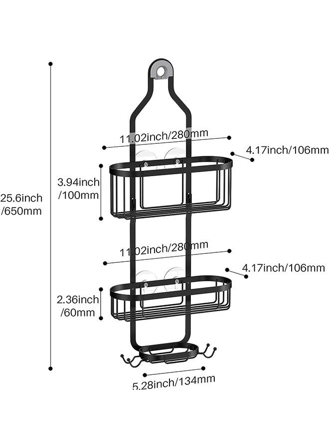 ميكسد علبة دش معلقة، منظم دش معلق للحمام، سلة تخزين فوق رأس الدش مع خطافات لشفرات الحلاقة والإسفنجة مقاومة للصدأ، أسود - Image 5