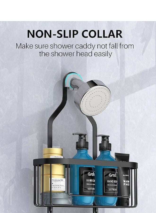 ميكسد علبة دش معلقة، منظم دش معلق للحمام، سلة تخزين فوق رأس الدش مع خطافات لشفرات الحلاقة والإسفنجة مقاومة للصدأ، أسود - Image 2