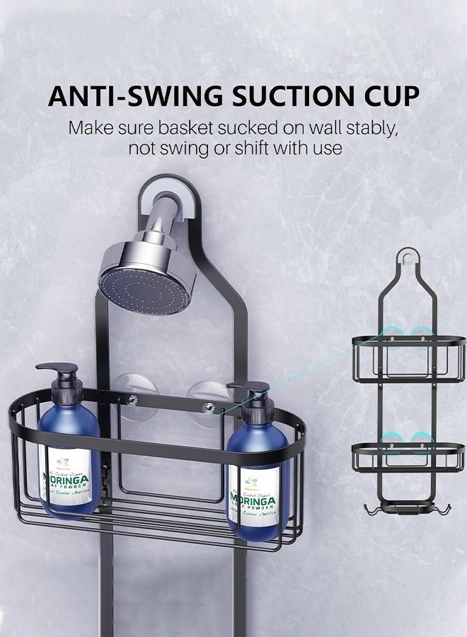 ميكسد علبة دش معلقة، منظم دش معلق للحمام، سلة تخزين فوق رأس الدش مع خطافات لشفرات الحلاقة والإسفنجة مقاومة للصدأ، أسود - Image 3
