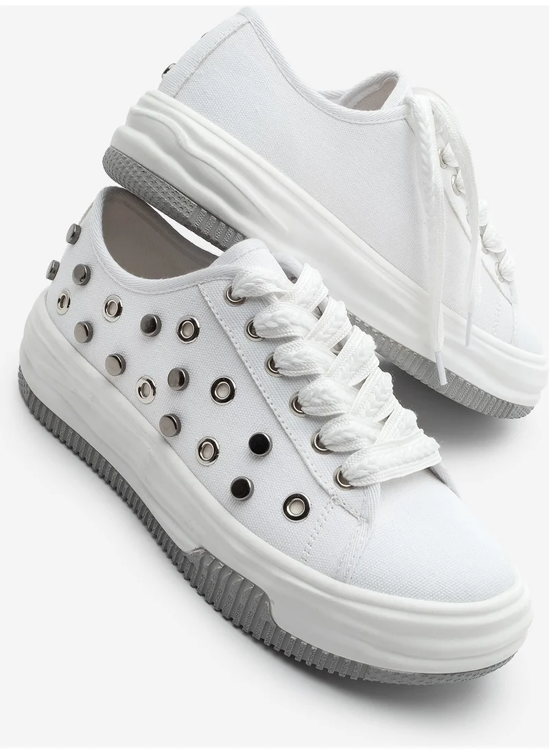 مارجين Women's Sneaker Trocki Studded Lace-Up Linen Sneakers Viben