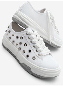 MARJIN Women's Sneaker Trocki Studded Lace-Up Linen Sneakers Viben  - Image 1