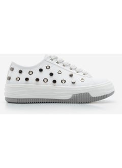 MARJIN Women's Sneaker Trocki Studded Lace-Up Linen Sneakers Viben  - Image 2